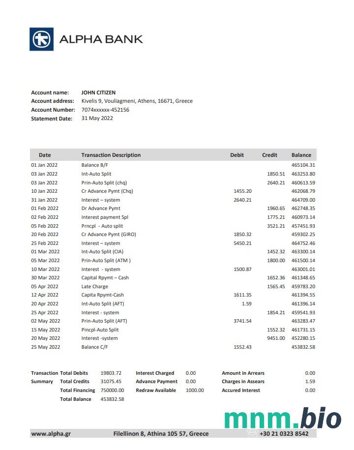 Gibraltar Savings Bank statement scr